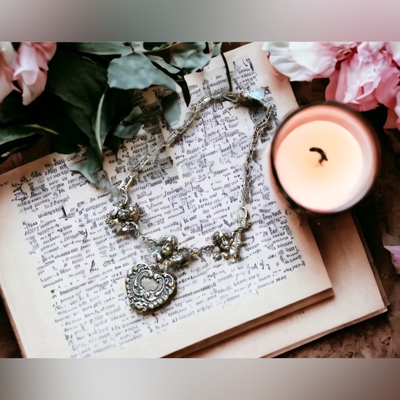 Vintage Art Deco Victorian T Foree Hunsicker Cherub Angel Sterling necklace RARE - Picture 3 of 16